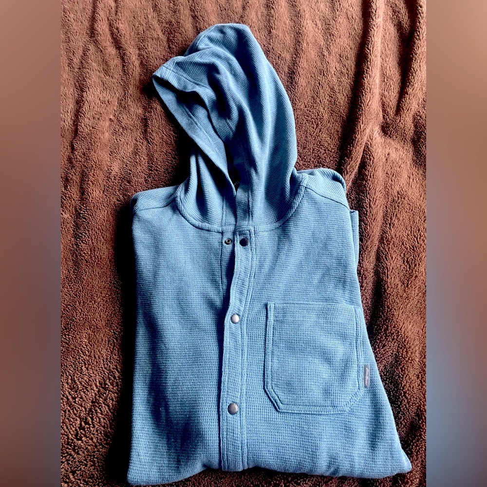 Large Tall Eddie Bauer waffle knit button down hoodie. Unisex  pale blue